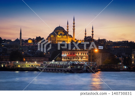 Galata Bridge Istanbul View of Rustem Pasha Mosque Blue Hour Galata Bridge Istanbul View of Rustem Pasha Mosque Blue Hour 140730831