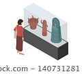 等距插圖：一位女士在博物館裡觀看文物。 140731281