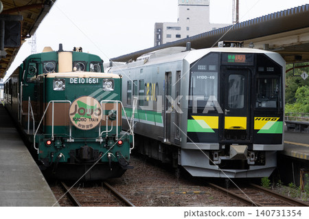 The Norokko sightseeing train is stopped at Kushiro Station in Hokkaido. The Norokko sightseeing train is stopped at Kushiro Station in Hokkaido. 140731354