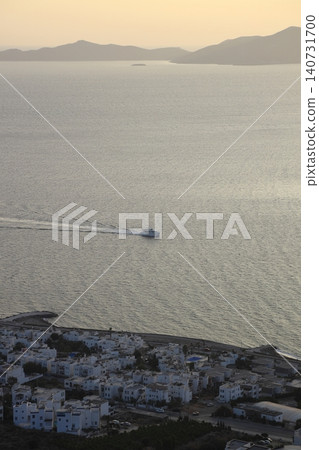 Seaside town of Turgutreis and spectacular sunsets. aerial view of islands and sea Seaside town of Turgutreis and spectacular sunsets. aerial view of islands and sea 140731700
