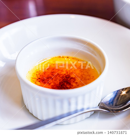 Crème brûlée is a French name meaning "burnt cream." Crème brûlée is a French name meaning "burnt cream." 140731871