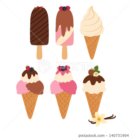 Ice cream collection offering various delicious flavors Ice cream collection offering various delicious flavors 140731904