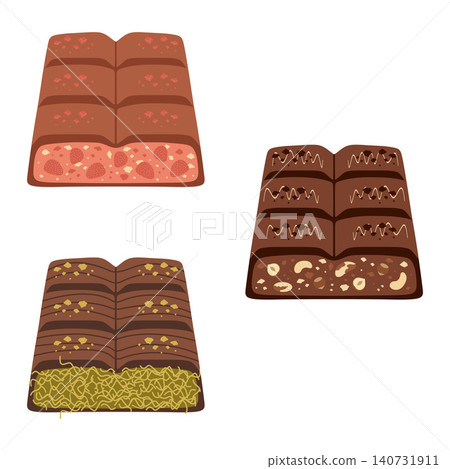 Chocolate bars set with various fillings Chocolate bars set with various fillings 140731911
