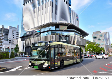 Aichi Prefecture: Nagoya Cityscape - SRT (Street-Based Public Transportation System) and The Landmark Nagoya Sakae 140731974