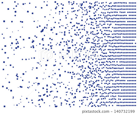Blue pixel scatter pattern, minimal geometric composition, white background 140732199