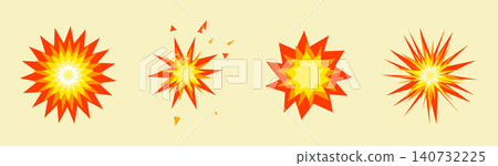 Set of star burst explosion icons flat orange yellow beige Set of star burst explosion icons flat orange yellow beige 140732225