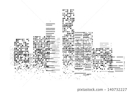 Abstract city skyline halftone with horizontal lines black white Abstract city skyline halftone with horizontal lines black white 140732227