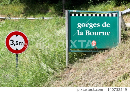 Signboard for the Bourne gorges in the Vercors, France Signboard for the Bourne gorges in the Vercors, France 140732249
