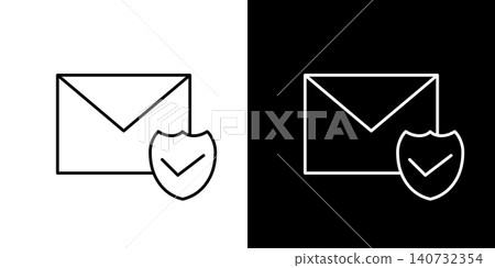 Email security icon. Black and white monochrome vector illustration set. Email security icon. Black and white monochrome vector illustration set. 140732354