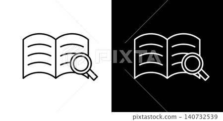 用於搜尋書籍內容的圖示。一組黑白單色向量插圖。 用於搜尋書籍內容的圖示。一組黑白單色向量插圖。 140732539