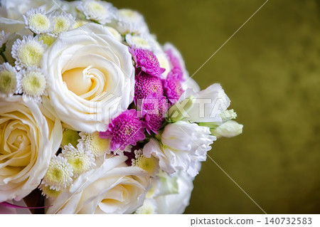 Beautiful wedding bouquet of white, pink and ultra violet flowers place for text. Beautiful wedding bouquet of white, pink and ultra violet flowers place for text. 140732583