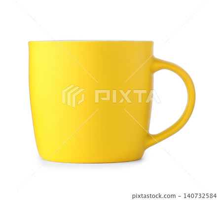 Beautiful yellow ceramic cup isolated on white Beautiful yellow ceramic cup isolated on white 140732584