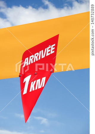 The red flame during the Tour de France cycling race called la flamme rouge in French language The red flame during the Tour de France cycling race called la flamme rouge in French language 140732889