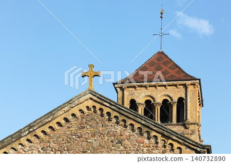 View of the church of Salles en Beaujolais from the 12th century in France View of the church of Salles en Beaujolais from the 12th century in France 140732890