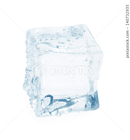 Crystal clear ice cube isolated on white Crystal clear ice cube isolated on white 140732935