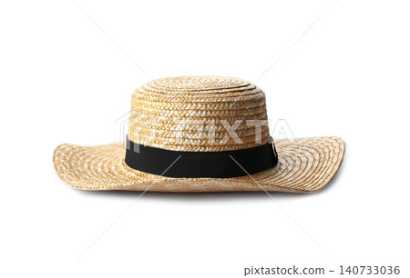 Straw hat isolated on white. Stylish accessory Straw hat isolated on white. Stylish accessory 140733036