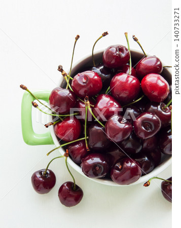 Portion of fresh ripe sweet cherries served in bowl, natural organic cherry berries, summer fruit. Portion of fresh ripe sweet cherries served in bowl, natural organic cherry berries, summer fruit. 140733271