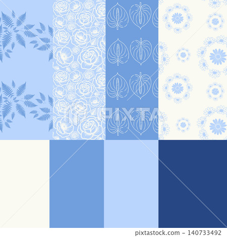 Vintage Inspired Floral Repeat Designs in Soft Blue Tones 140733492