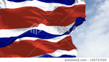 Close-up view of the Costa Rica national civil flags waving Close-up view of the Costa Rica national civil flags waving 140733509