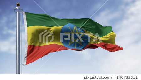 Close-up of Ethiopia national flag waving in the wind 140733511