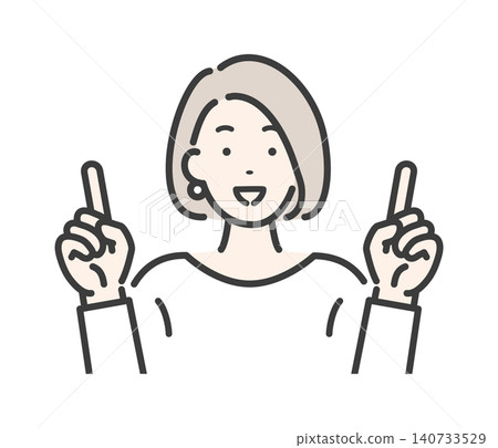 A young woman appeals with a pointing gesture. A young woman appeals with a pointing gesture. 140733529