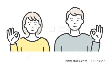 A young couple gives an OK sign. A young couple gives an OK sign. 140733530