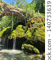Waterfall Capelli di Venere, small mountainside cascade surrounded by vegetation, close to a ruined mill, Casaletto Spartano, Province of Salerno, Italy 140733639