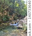 Waterfall Capelli di Venere, small mountainside cascade surrounded by vegetation, close to a ruined mill, Casaletto Spartano, Province of Salerno, Italy 140733640