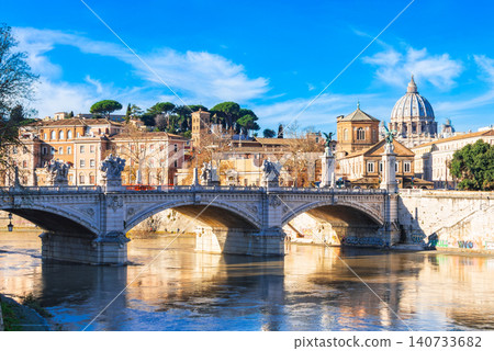 Rome in winter: River Tiber and the cupola of St. Peter's Basilica Rome in winter: River Tiber and the cupola of St. Peter's Basilica 140733682