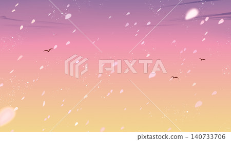 黃昏，漸變，烏鴉，櫻花隨風飄舞 140733706