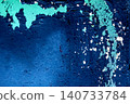 Peeling blue paint abstract pattern old worn metal texture weathered iron dirty background rough steel grunge navy color 140733784