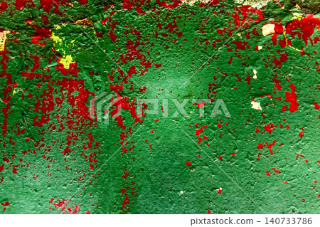 Green red old peeling paint abstract shabby pattern worn weathered iron texture messy background steel rough metal 140733786