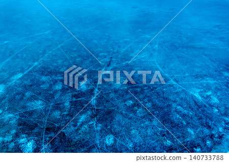 Frozen Lake Surface Ice Cold Winter Blue Background Abstract Texture Pattern Season 140733788