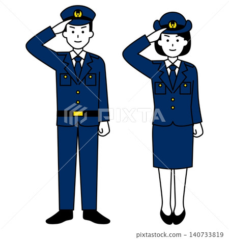Male and female police officers saluting (full body) 140733819