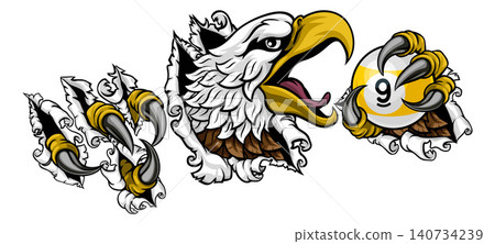 Eagle and 9 Ball Nine Ball Pool Cartoon Mascot Eagle and 9 Ball Nine Ball Pool Cartoon Mascot 140734239