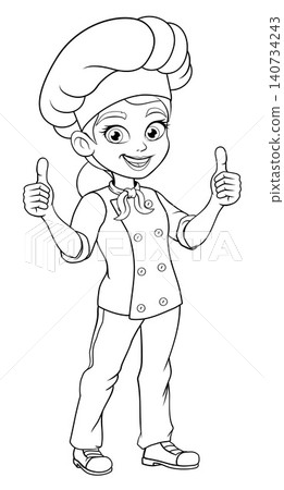 Cartoon Chef Woman Smiling with Two Thumbs Up Cartoon Chef Woman Smiling with Two Thumbs Up 140734243