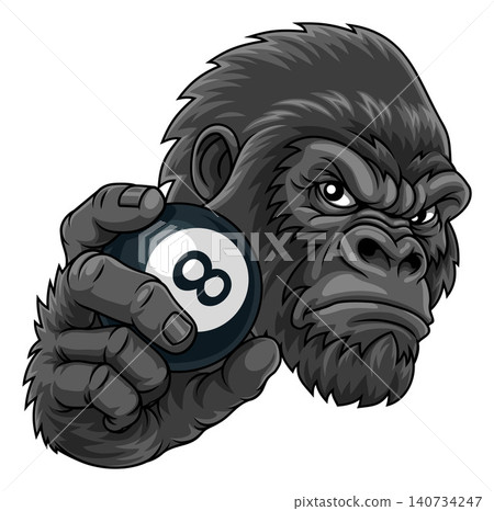Gorilla Ape Pool Billiards 8 Ball Mascot Cartoon Gorilla Ape Pool Billiards 8 Ball Mascot Cartoon 140734247