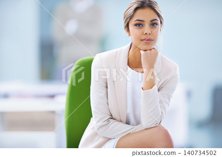 Employee, confidence and portrait of woman on chair in office for law firm, pride and career. Female person, smile and face of lawyer with professional work, legal business and job at startup Employee, confidence and portrait of woman on chair in office for law firm, pride and career. Female person, smile and face of lawyer with professional work, legal business and job at startup 140734502