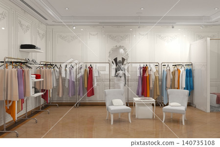 clothing store, interior visualization, 3D illustration clothing store, interior visualization, 3D illustration 140735108