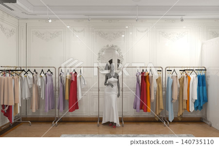 clothing store, interior visualization, 3D illustration clothing store, interior visualization, 3D illustration 140735110