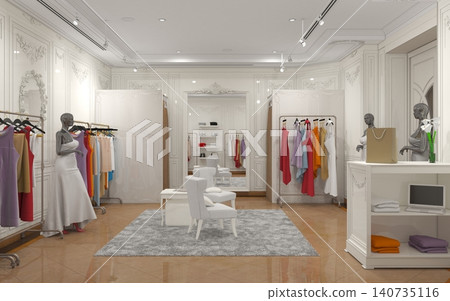 clothing store, interior visualization, 3D illustration clothing store, interior visualization, 3D illustration 140735116