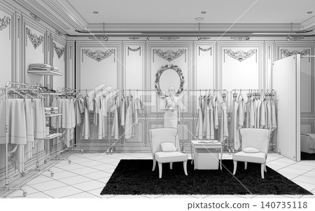 clothing store, interior visualization, 3D illustration clothing store, interior visualization, 3D illustration 140735118