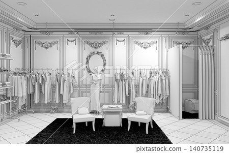 clothing store, interior visualization, 3D illustration clothing store, interior visualization, 3D illustration 140735119