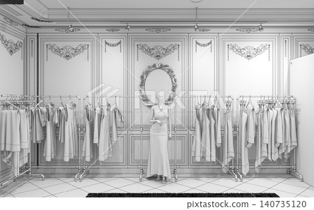 clothing store, interior visualization, 3D illustration clothing store, interior visualization, 3D illustration 140735120