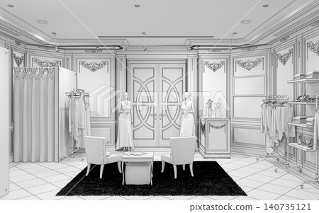 clothing store, interior visualization, 3D illustration 140735121