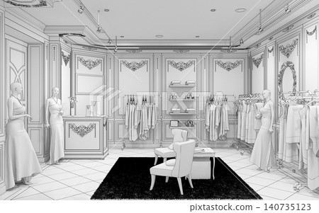 clothing store, interior visualization, 3D illustration 140735123