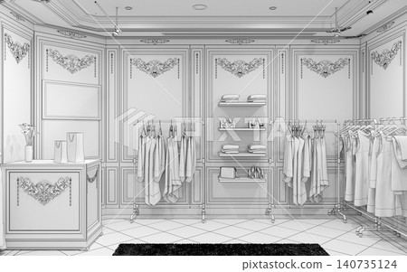 clothing store, interior visualization, 3D illustration clothing store, interior visualization, 3D illustration 140735124