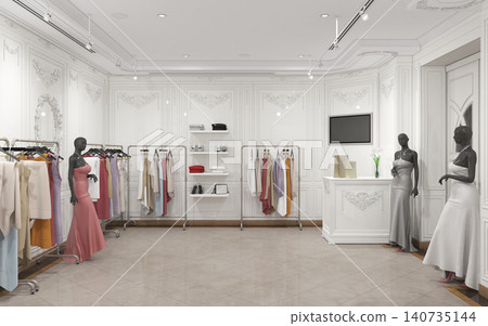 clothing store, interior visualization, 3D illustration clothing store, interior visualization, 3D illustration 140735144