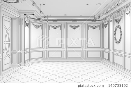 empty pavilion, interior visualization, 3D illustration 140735192