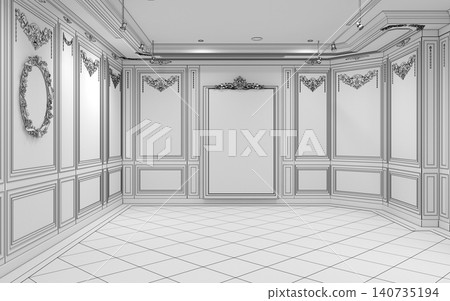 empty pavilion, interior visualization, 3D illustration empty pavilion, interior visualization, 3D illustration 140735194